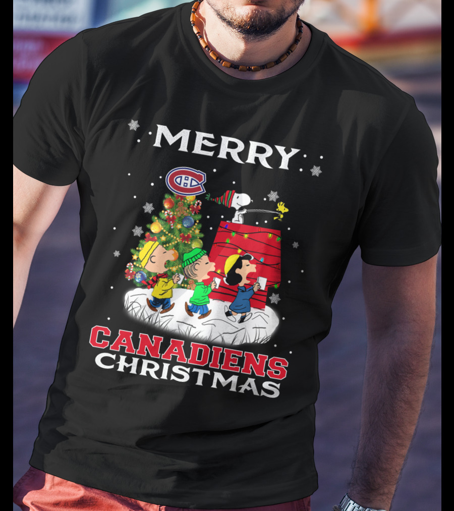 Merry Canadiens Christmas With Snoopy And Friends T-Shirt
