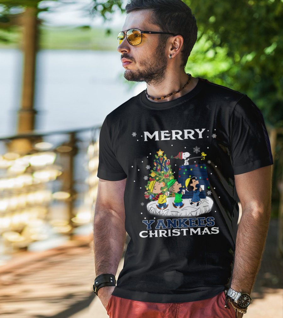 Merry Yankees Christmas Snoopy Holiday Celebration T-Shirt