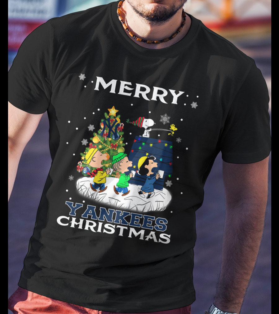Merry Yankees Christmas Snoopy Holiday Celebration T-Shirt
