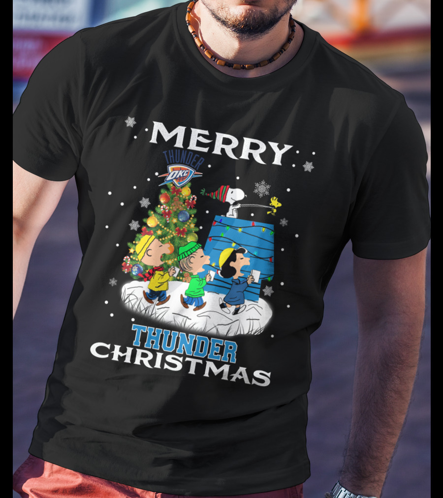 Merry Oklahoma City Thunder Christmas Peanuts Snoopy Choir T-Shirt