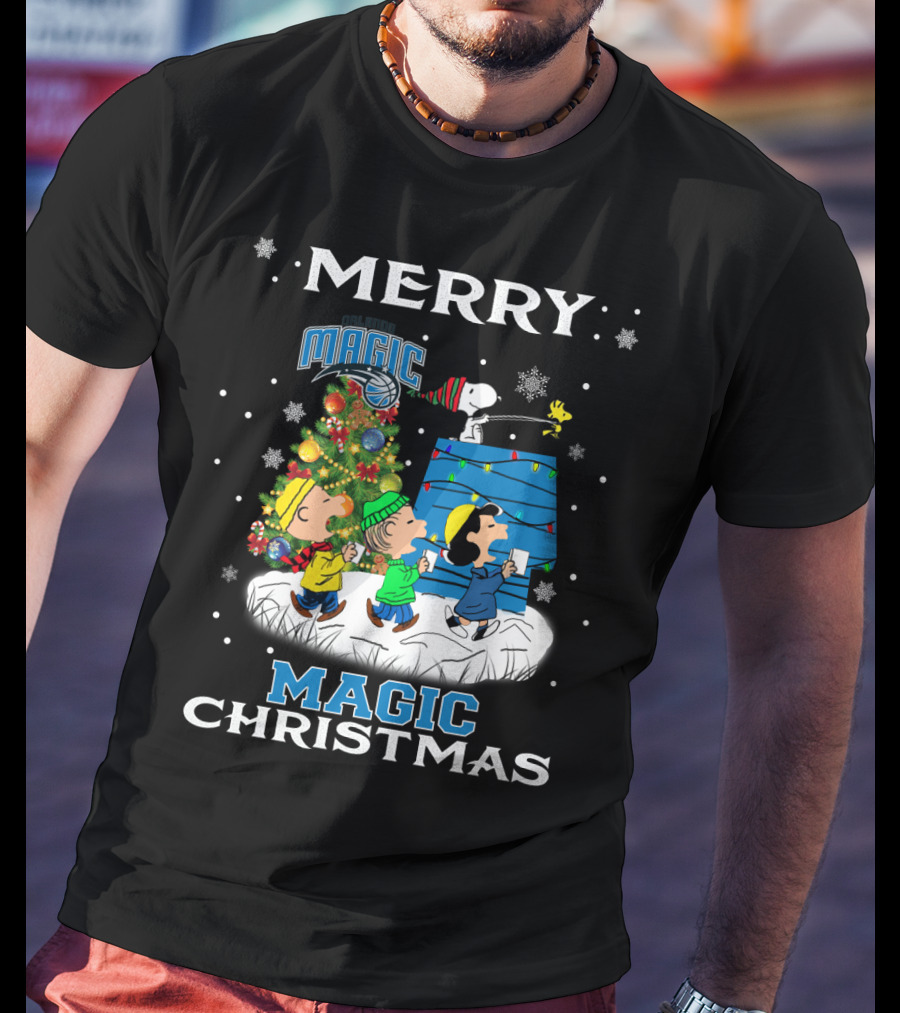 Merry Orlando Magic Christmas Snoopy And Friends Holiday Fun T-Shirt