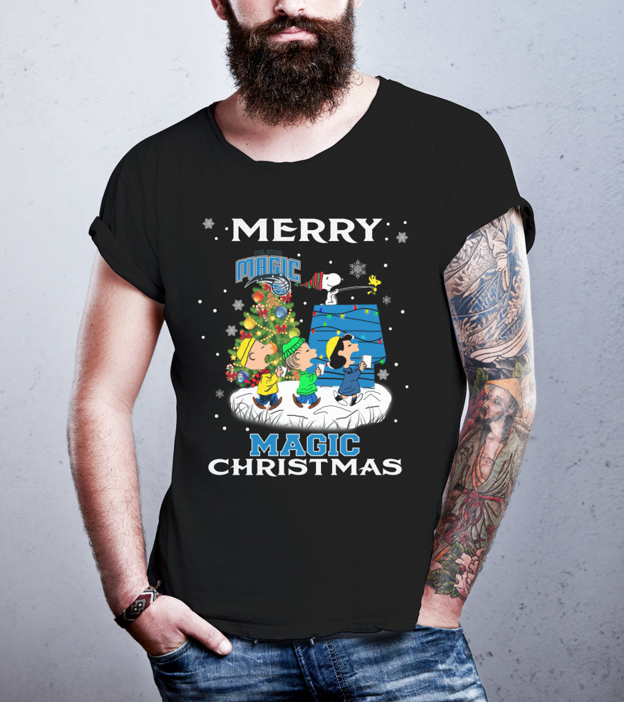 Merry Orlando Magic Christmas Snoopy And Friends Holiday Fun T-Shirt