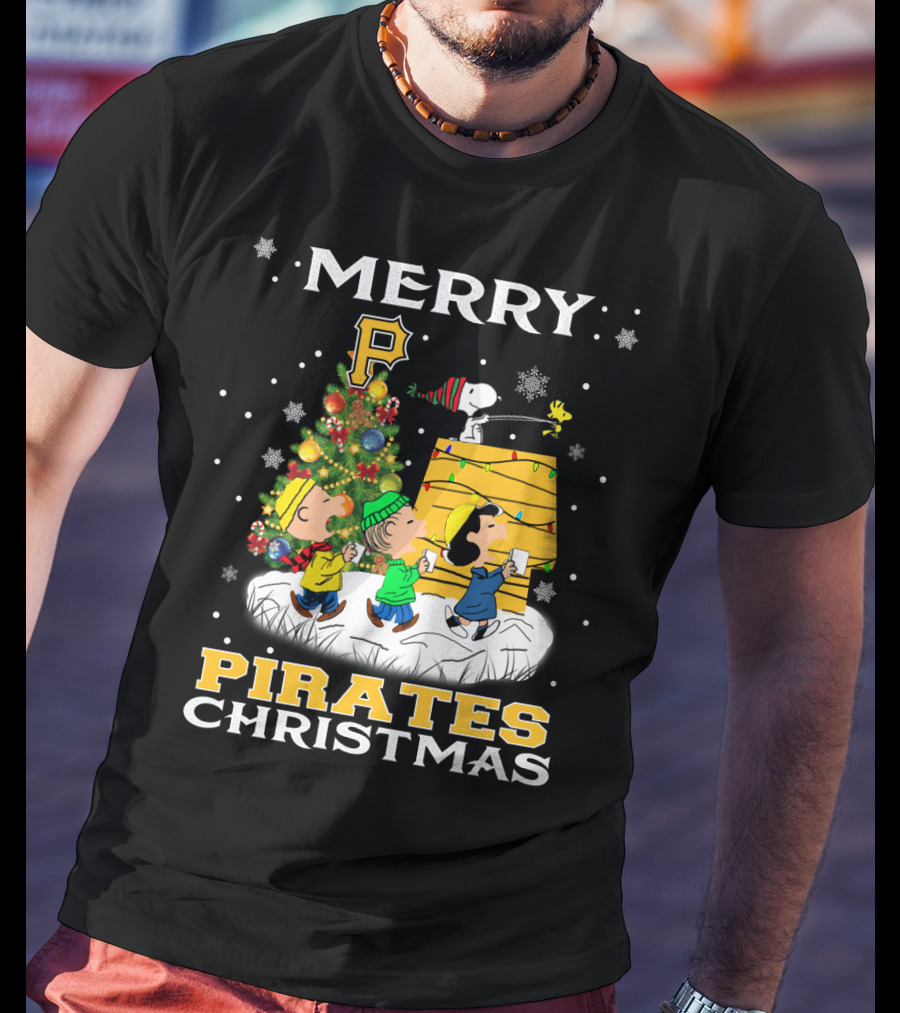 Merry Christmas Pittsburgh Pirates With Snoopy And Friends T-Shirt