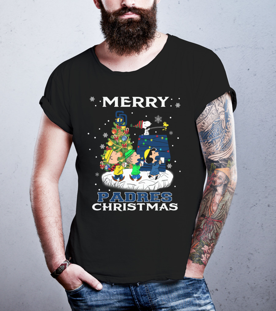 Merry Padres Christmas San Diego Peanuts Snoopy Tree T-Shirt