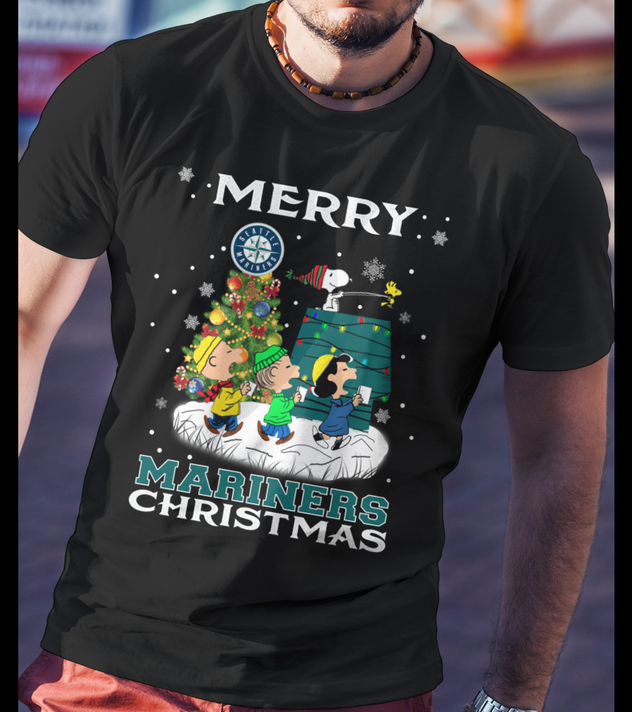 Merry Seattle Mariners Christmas Snoopy Peanuts Holiday T-Shirt