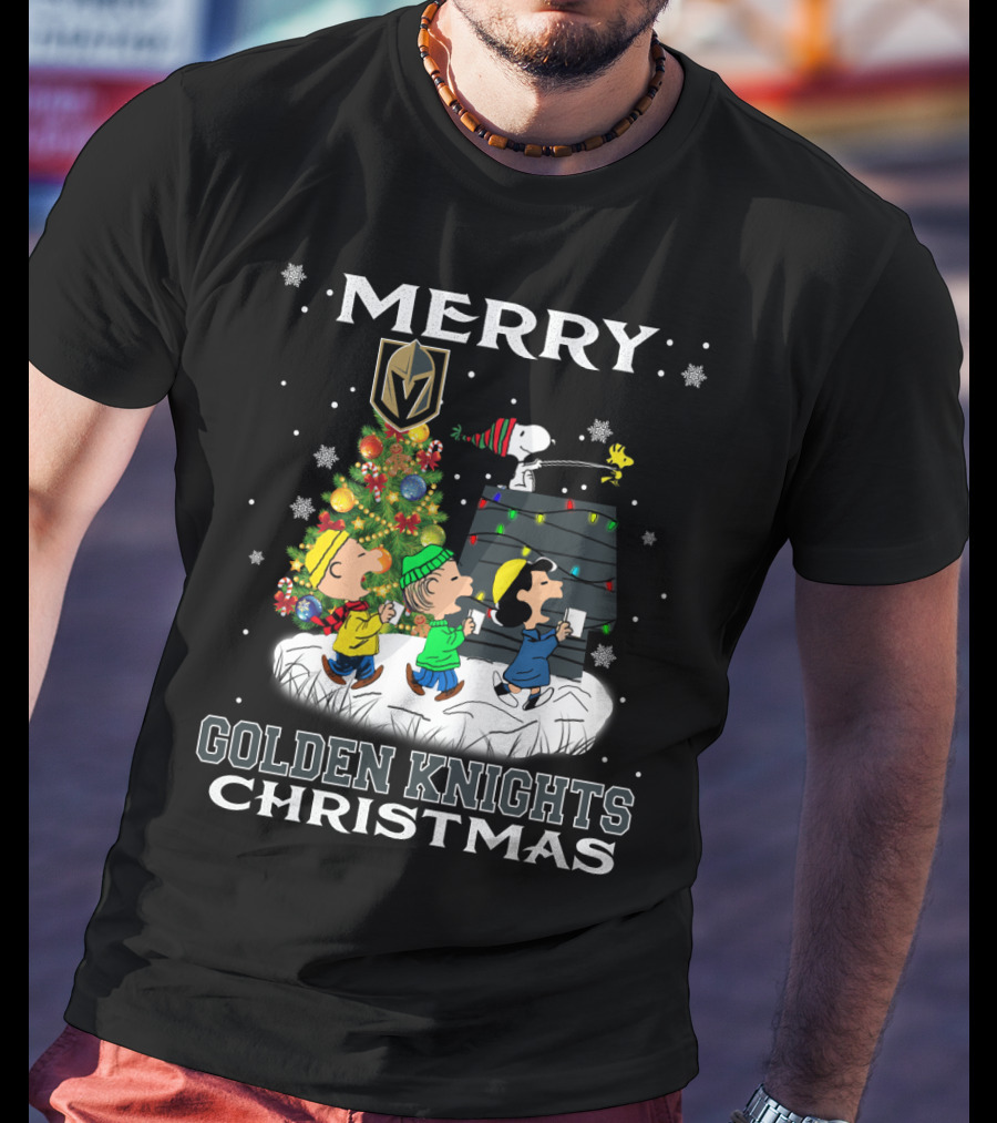 Merry Christmas With Vegas Golden Knights Snoopy And Friends T-Shirt