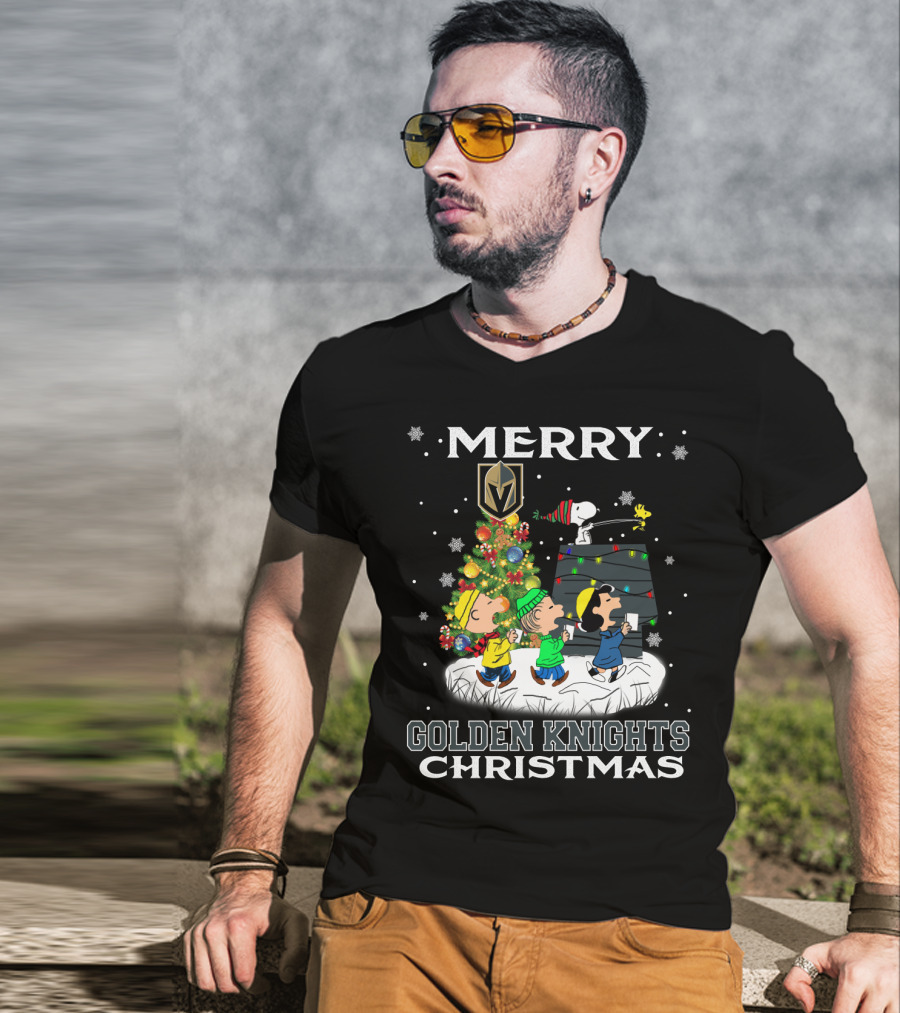 Merry Christmas With Vegas Golden Knights Snoopy And Friends T-Shirt