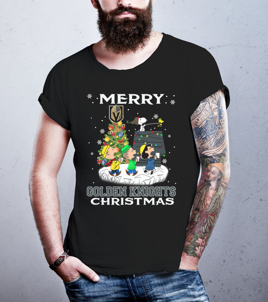Merry Christmas With Vegas Golden Knights Snoopy And Friends T-Shirt