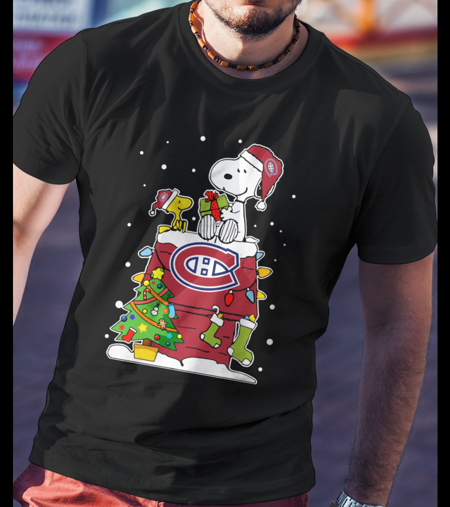 Montreal Canadiens Snoopy And Woodstock Christmas Scene T-Shirt