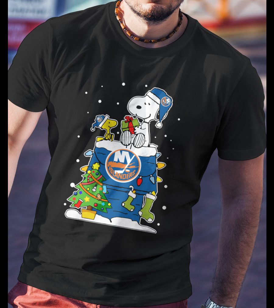 New York Islanders Snoopy And Woodstock Christmas Hockey Fans T-Shirt