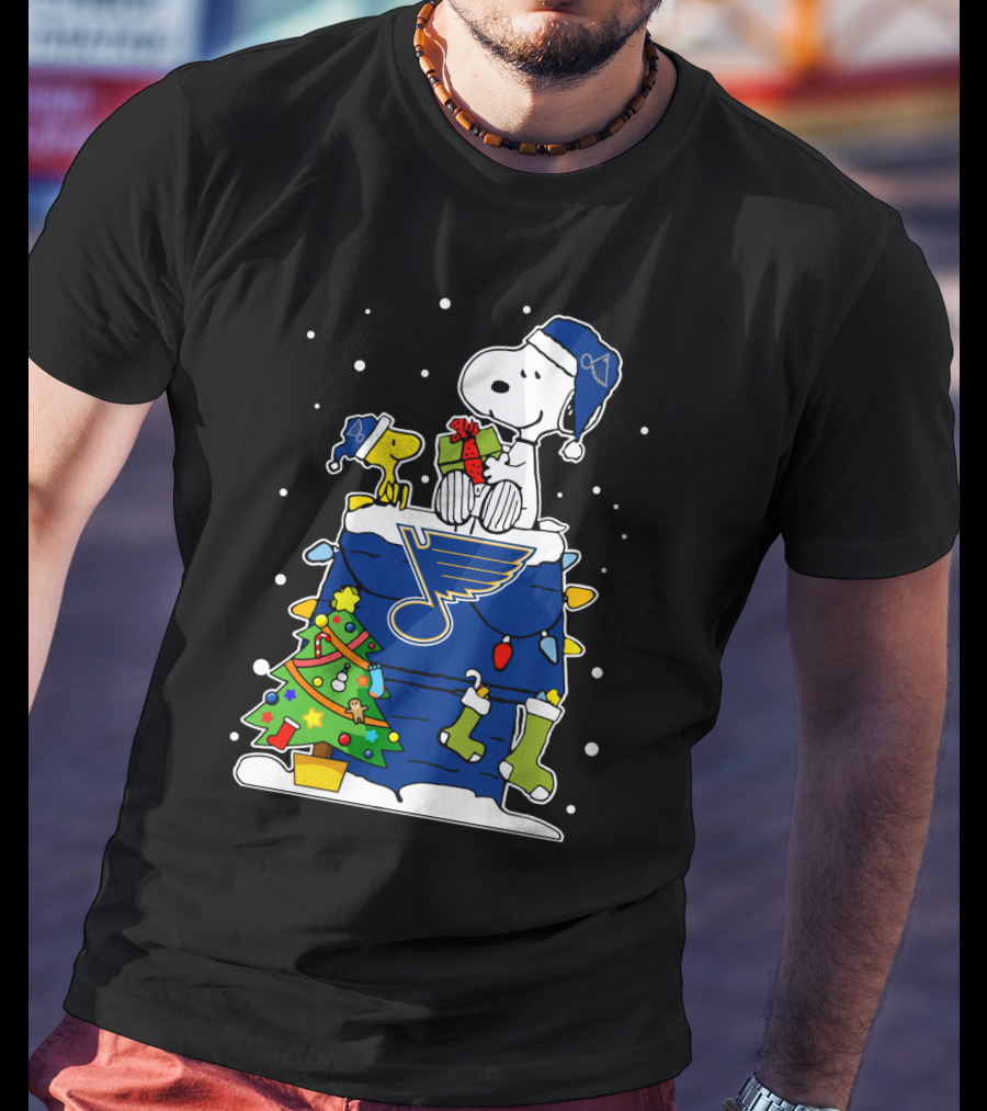 St. Louis Blues Christmas With Snoopy And Woodstock T-Shirt