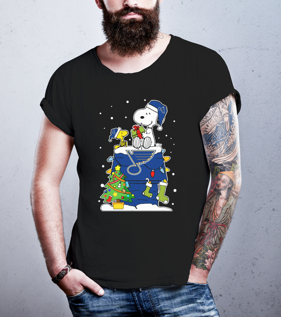 St. Louis Blues Christmas With Snoopy And Woodstock T-Shirt
