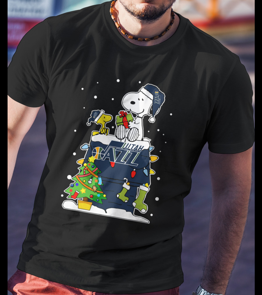 Snoopy And Friends Celebrating Christmas With Utah Jazz Spirit T-Shirt