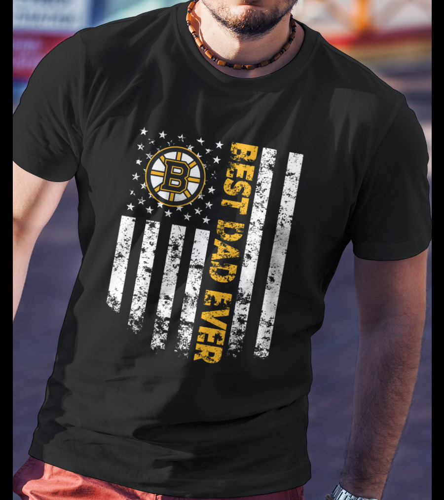 Best Boston Bruins Dad Ever American Flag Style T-Shirt