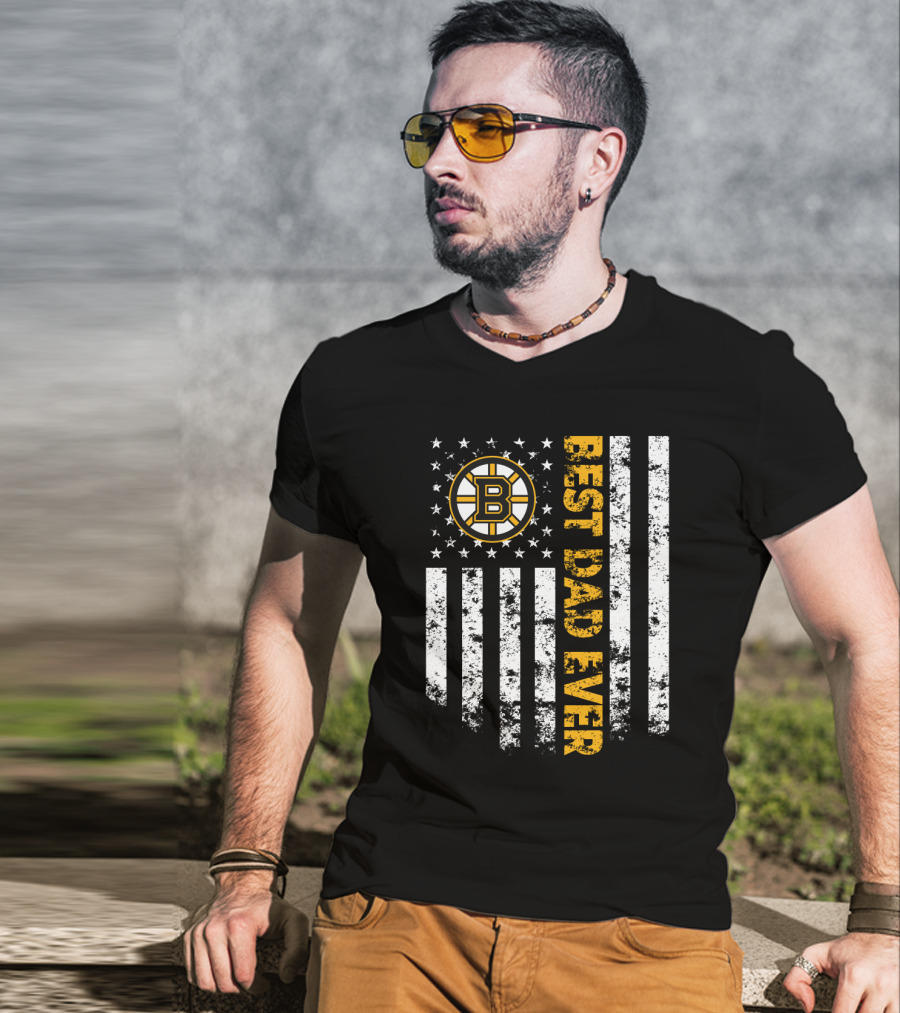 Best Boston Bruins Dad Ever American Flag Style T-Shirt