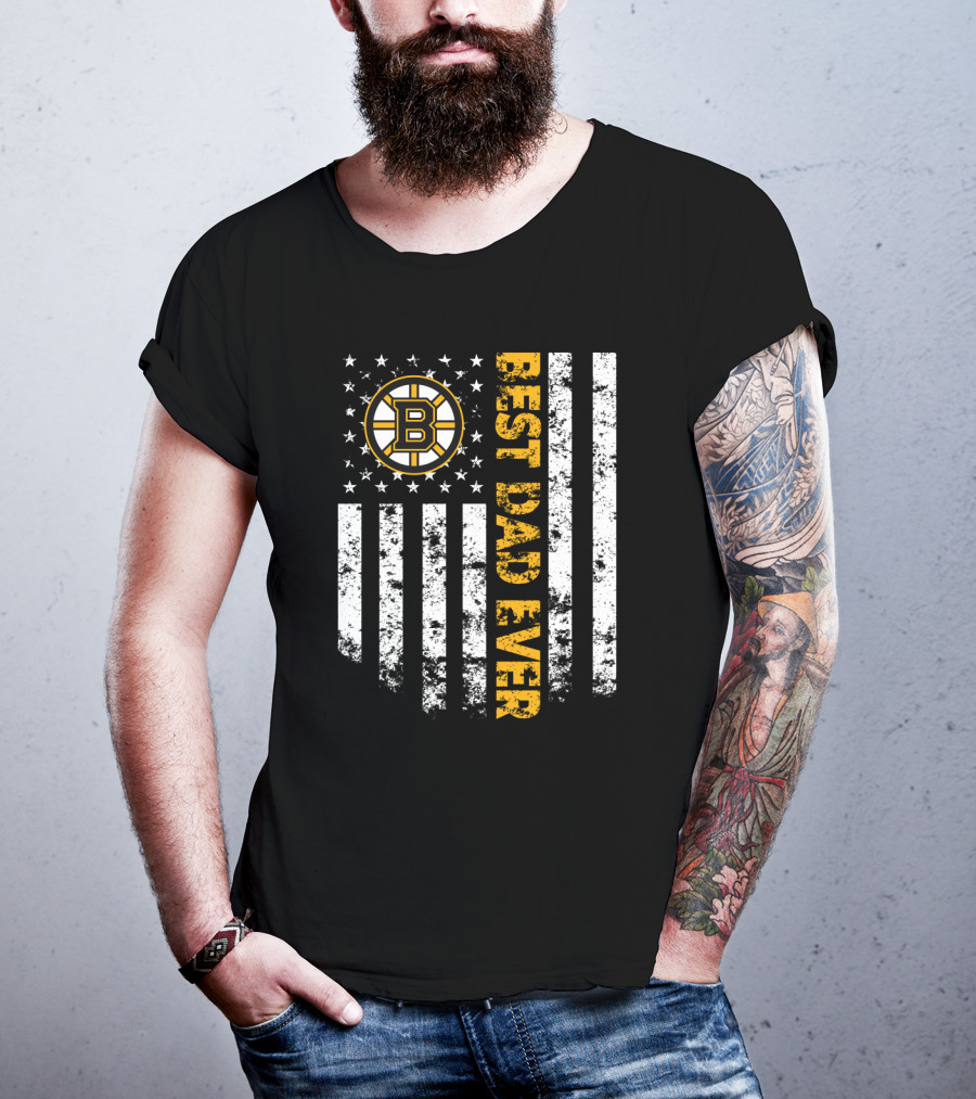 Best Boston Bruins Dad Ever American Flag Style T-Shirt