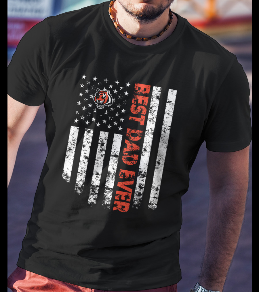 Cincinnati Bengals Best Dad Ever American Flag Stripes T-Shirt