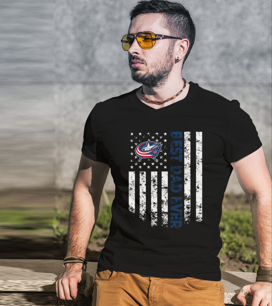 Best Dad Ever Columbus Blue Jackets American Flag Stars And Stripes T-Shirt