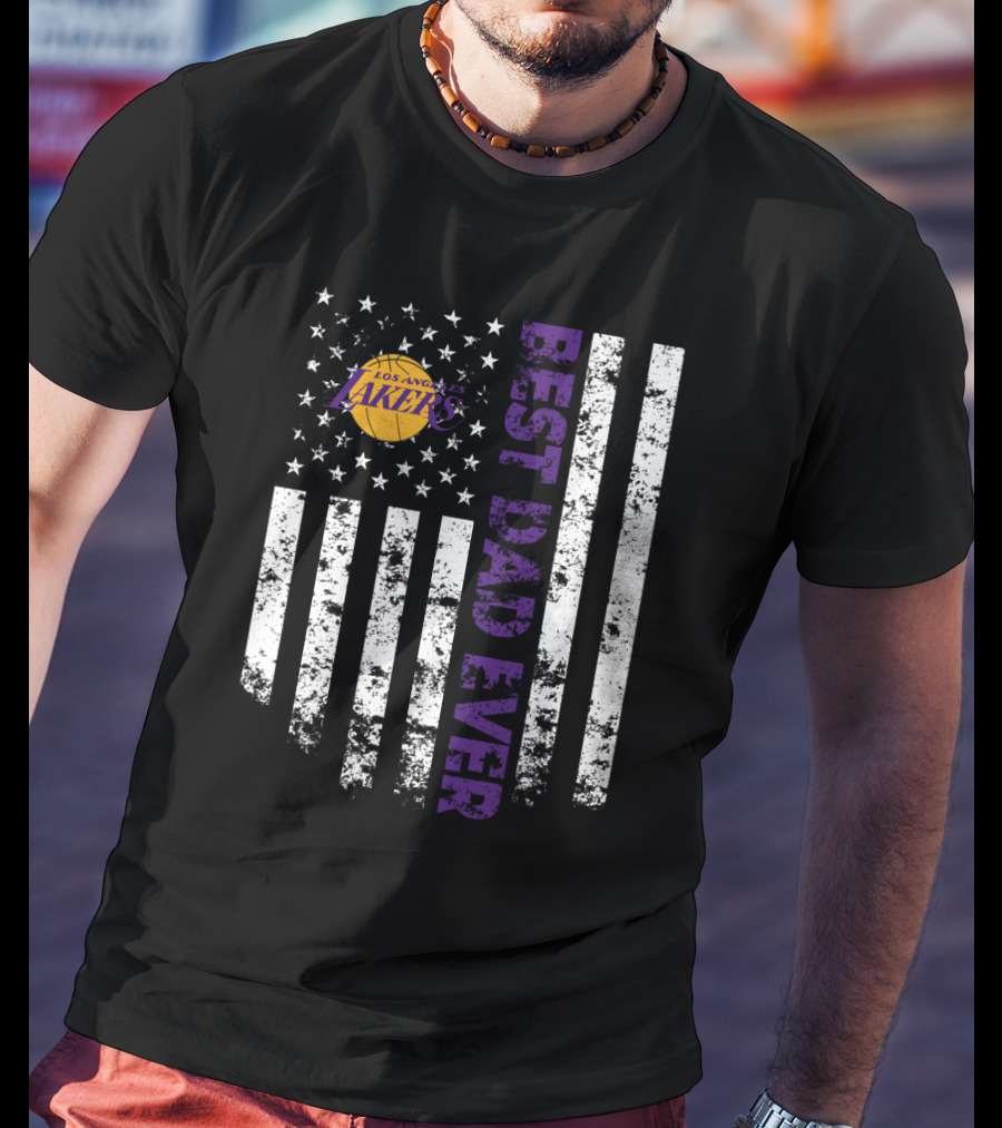 Los Angeles Lakers Best Dad Ever American Flag T-Shirt