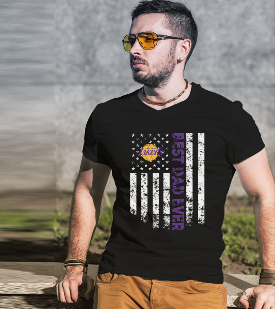 Los Angeles Lakers Best Dad Ever American Flag T-Shirt