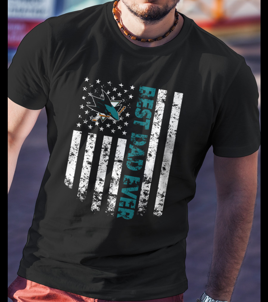 San Jose Sharks Best Dad Ever Patriotic Flag Style T-Shirt