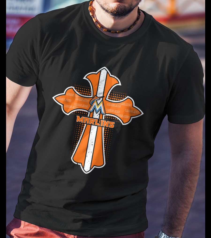 Marlins Cross Design For Jesus Fans And Miami Marlins Enthusiasts T-Shirt