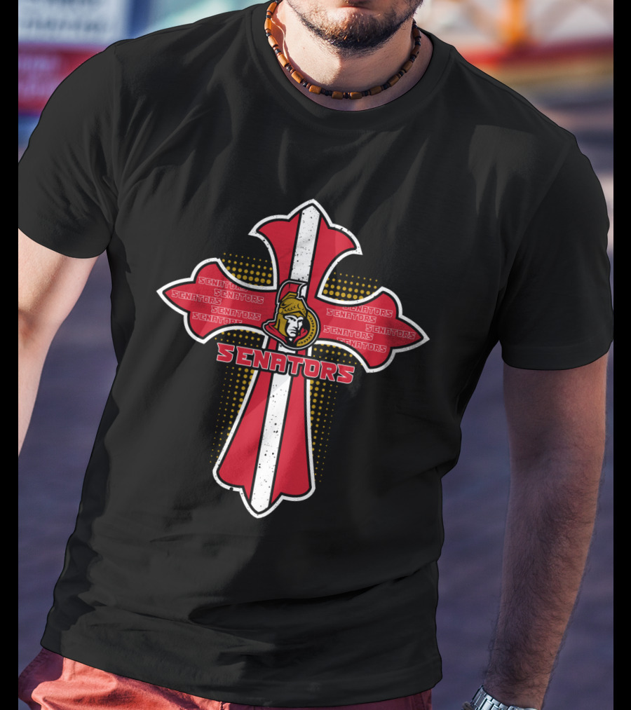 Ottawa Senators Cross Design For Jesus And Hockey Fans T-Shirt