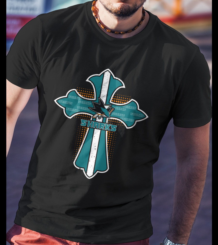 Cross With Sharks Logo For San Jose Fans T-Shirt