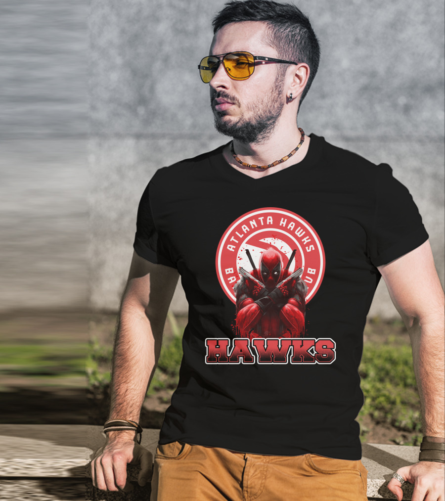 Atlanta Hawks Deadpool Logo Crossover Fan T-Shirt