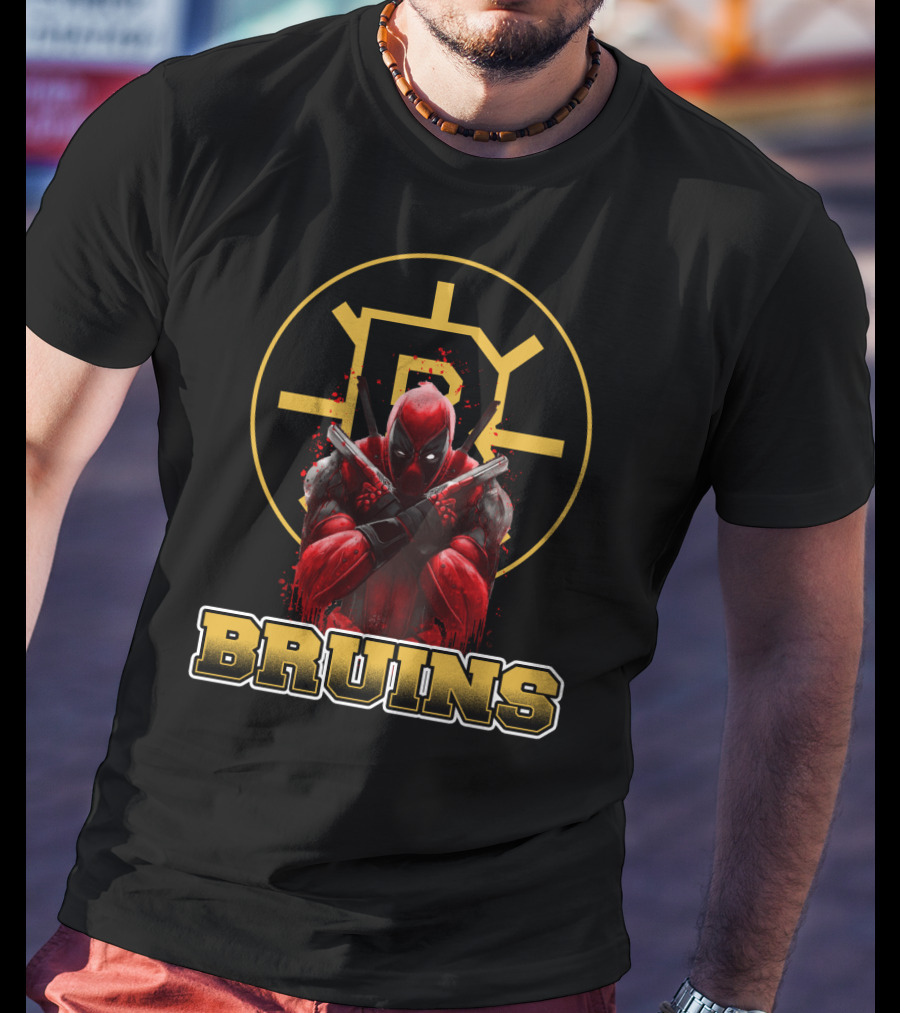 Bruins Deadpool Crossover Fans Boston Hockey Marvel Collaboration T-Shirt