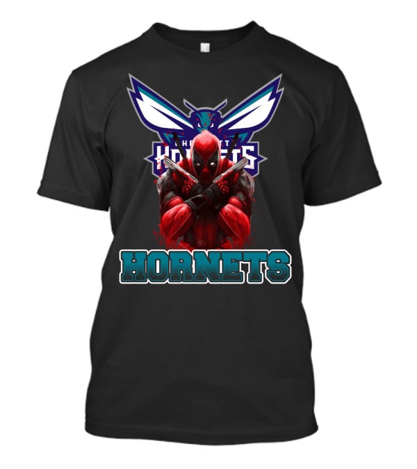 Charlotte Hornets Deadpool Crossover Fan Art Displaying Iconic Marvel Antihero With NBA Team T-Shirt