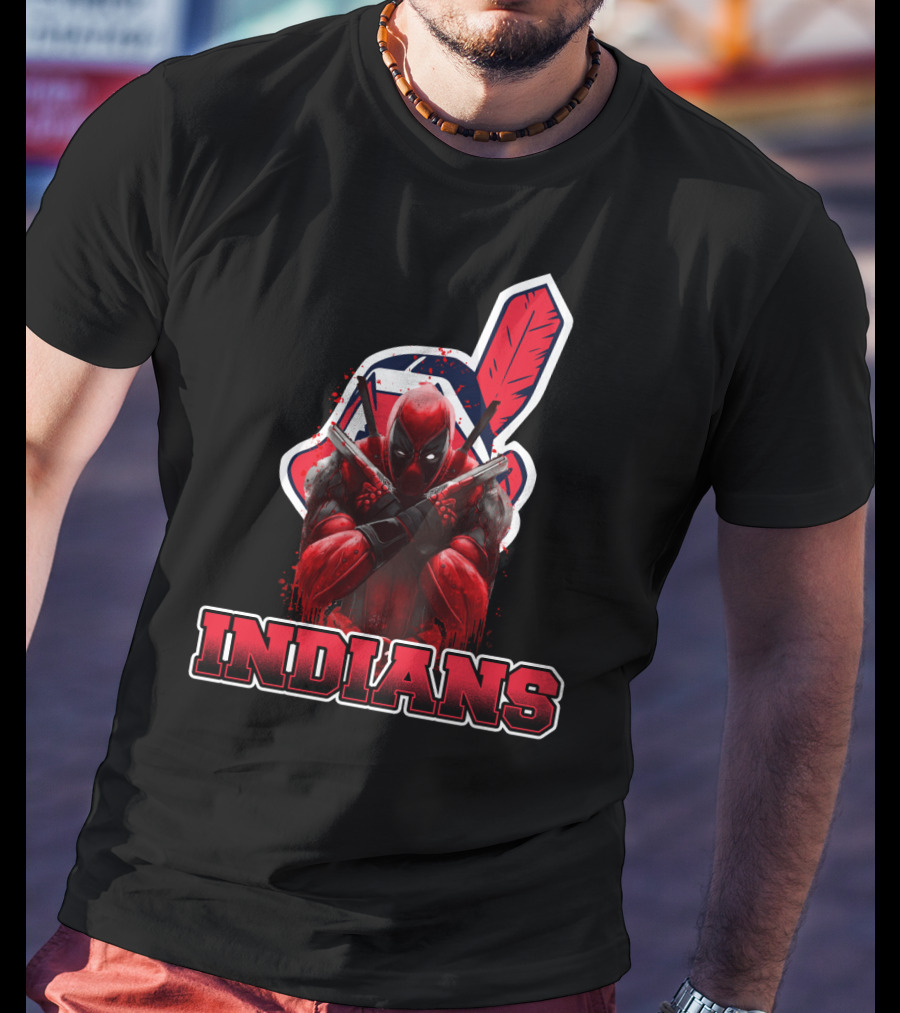 Indians Deadpool Crossover With Baseball Feather T-Shirt