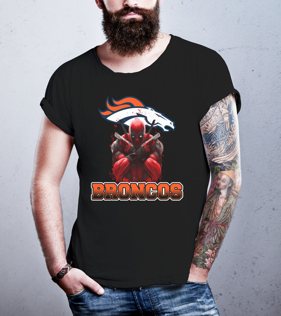 Denver Broncos And Deadpool Crossover Fans Iconic Mashup T-Shirt