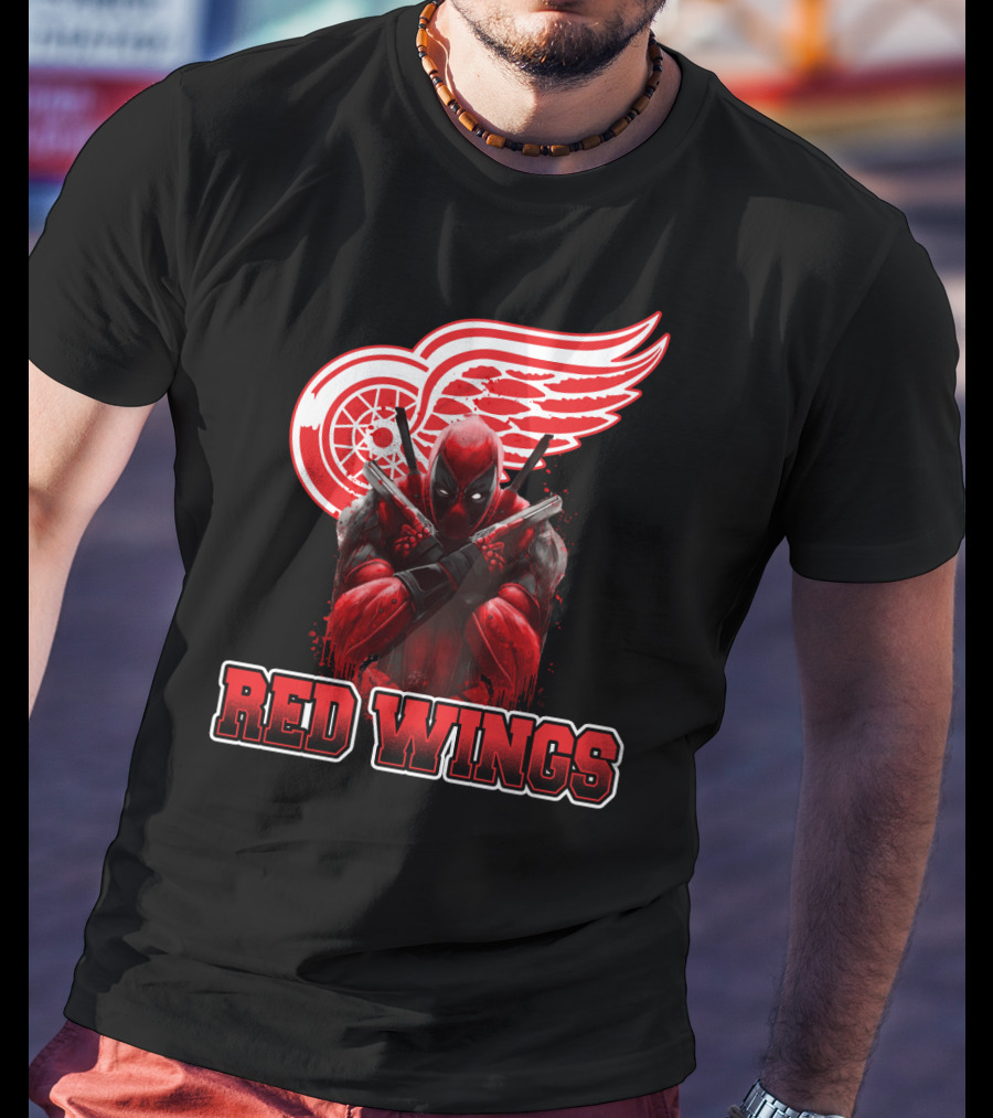 Detroit Red Wings Deadpool Fan Collaboration Crossover T-Shirt