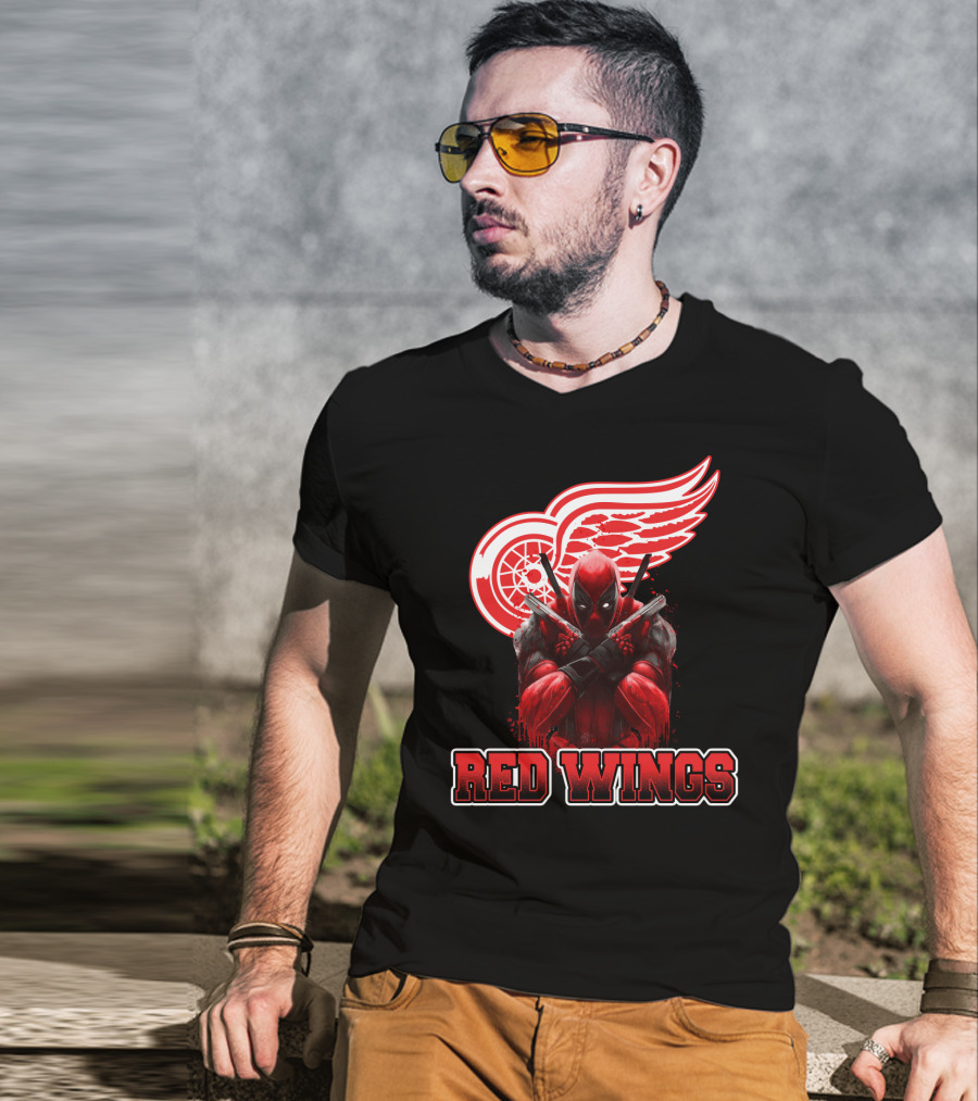 Detroit Red Wings Deadpool Fan Collaboration Crossover T-Shirt