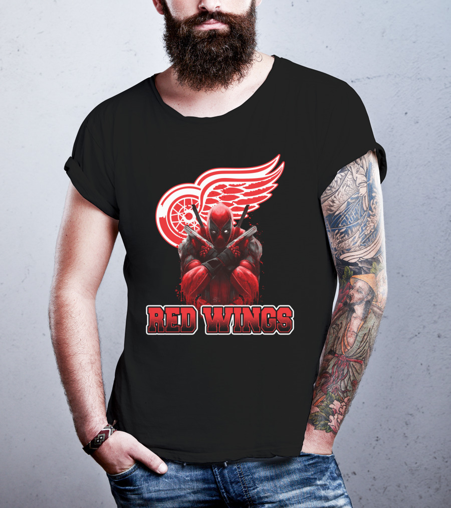 Detroit Red Wings Deadpool Fan Collaboration Crossover T-Shirt