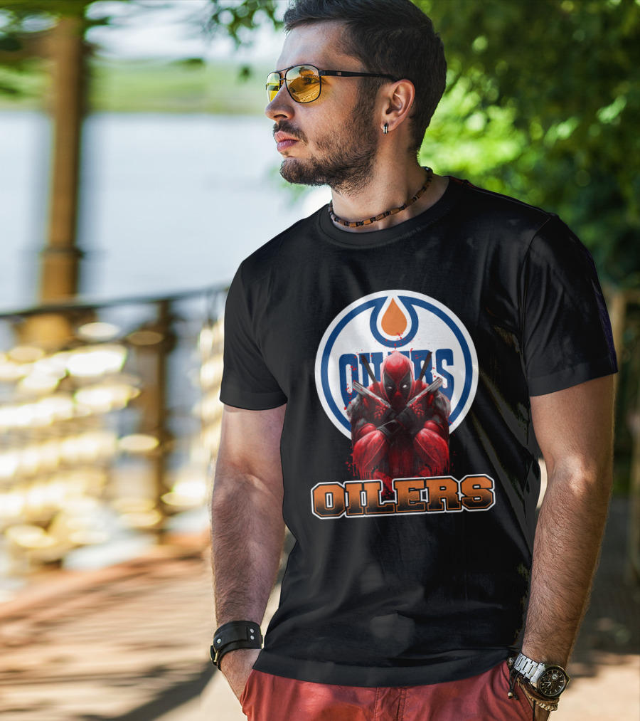 Edmonton Oilers Deadpool Crossover Fan Art NHL Marvel Mashup T-Shirt