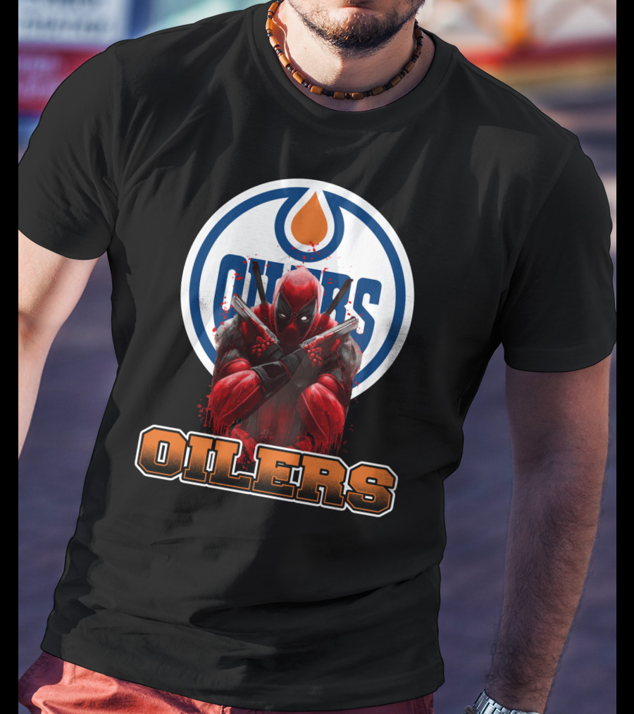 Edmonton Oilers Deadpool Crossover Fan Art NHL Marvel Mashup T-Shirt