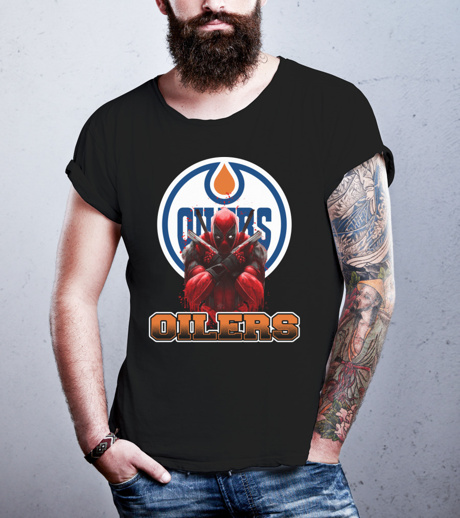 Edmonton Oilers Deadpool Crossover Fan Art NHL Marvel Mashup T-Shirt