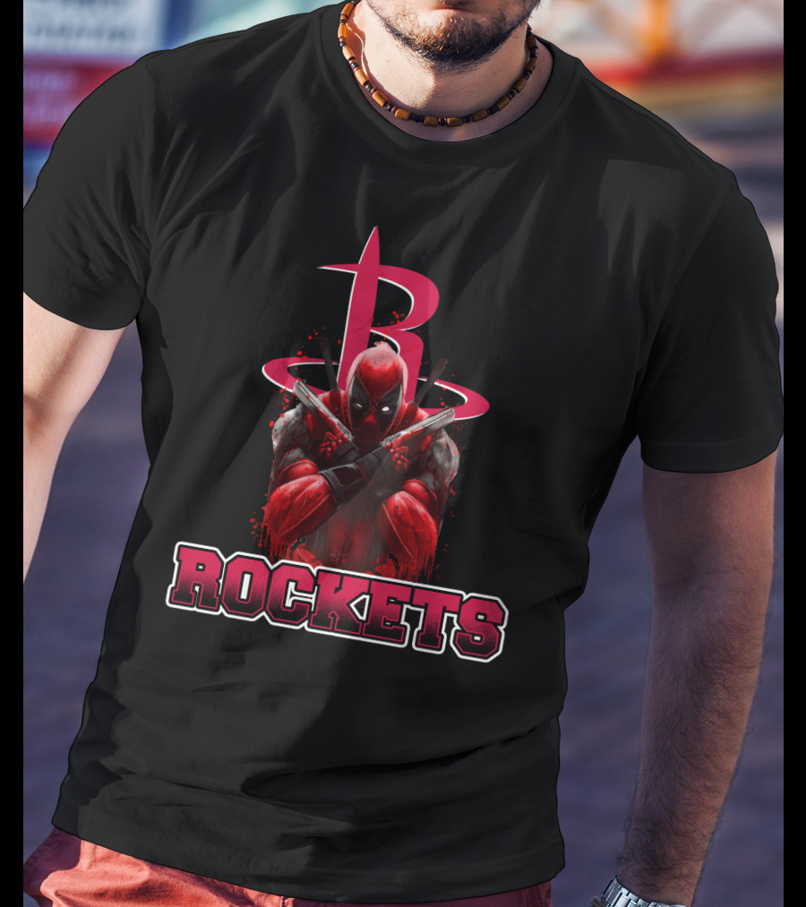 Deadpool Crossed Arms With Houston Rockets Logo Fan T-Shirt