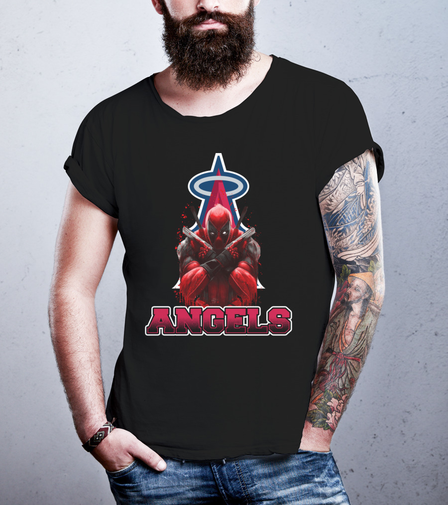 Deadpool With Los Angeles Angels Halo Logo Crossover Fans T-Shirt