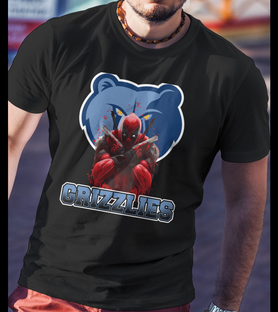 Grizzlies Deadpool Crossover Fans Tee Memphis Grizzlies Logo Mashup T-Shirt