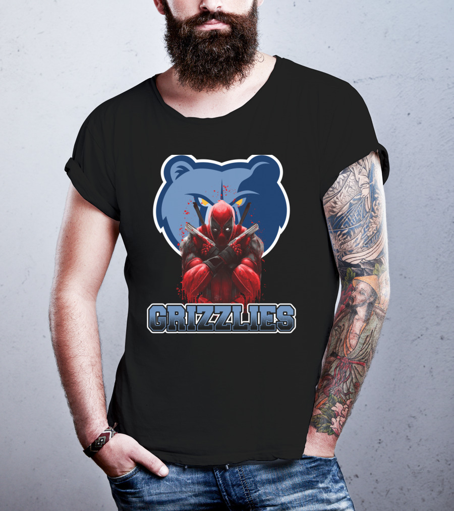 Grizzlies Deadpool Crossover Fans Tee Memphis Grizzlies Logo Mashup T-Shirt