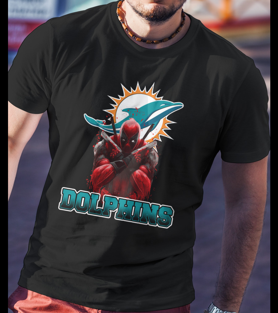 Miami Dolphins Logo And Deadpool Crossover Fans T-Shirt