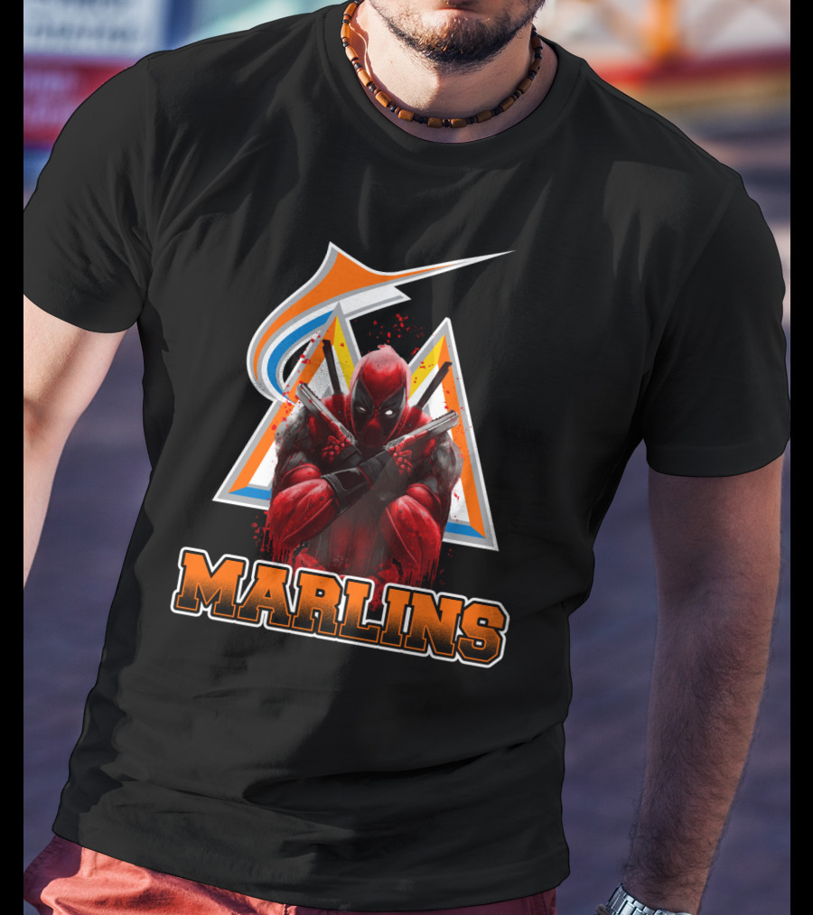 Miami Marlins Deadpool Crossover Fan Favorite Collaboration T-Shirt