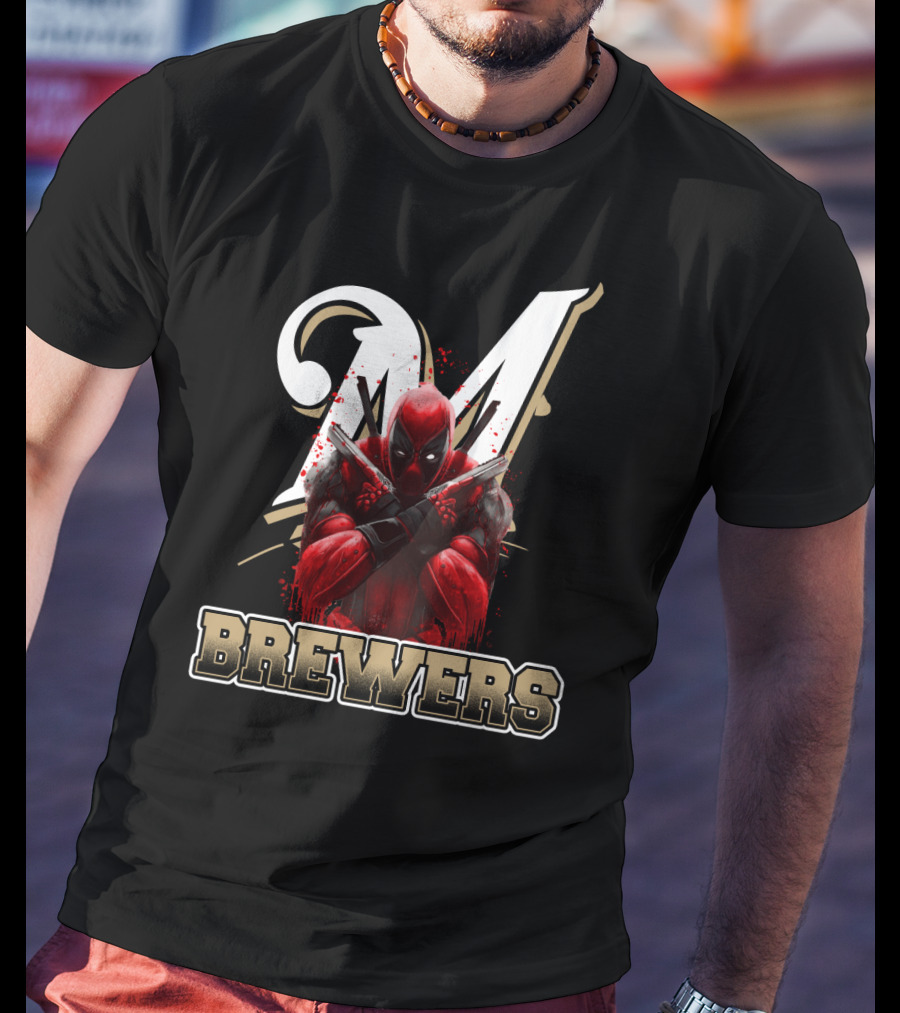 Milwaukee Brewers Deadpool Crossed Arms T-Shirt