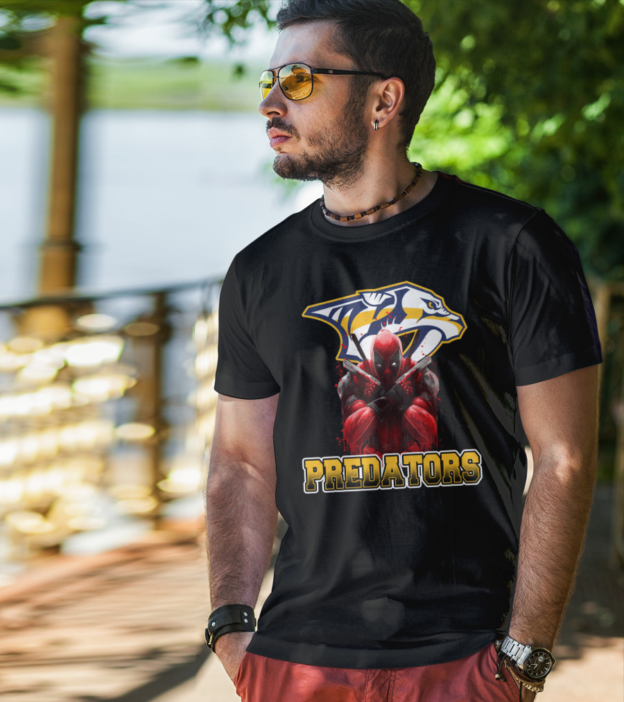 Nashville Predators Deadpool Crossover Predators Logo Deadpool Character T-Shirt