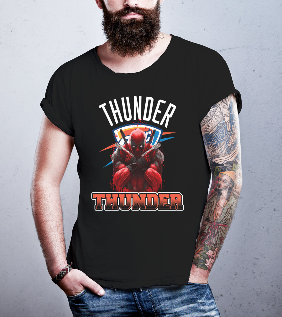 Thunder Crossover With Iconic Marvel Character On Oklahoma City Background T-Shirt