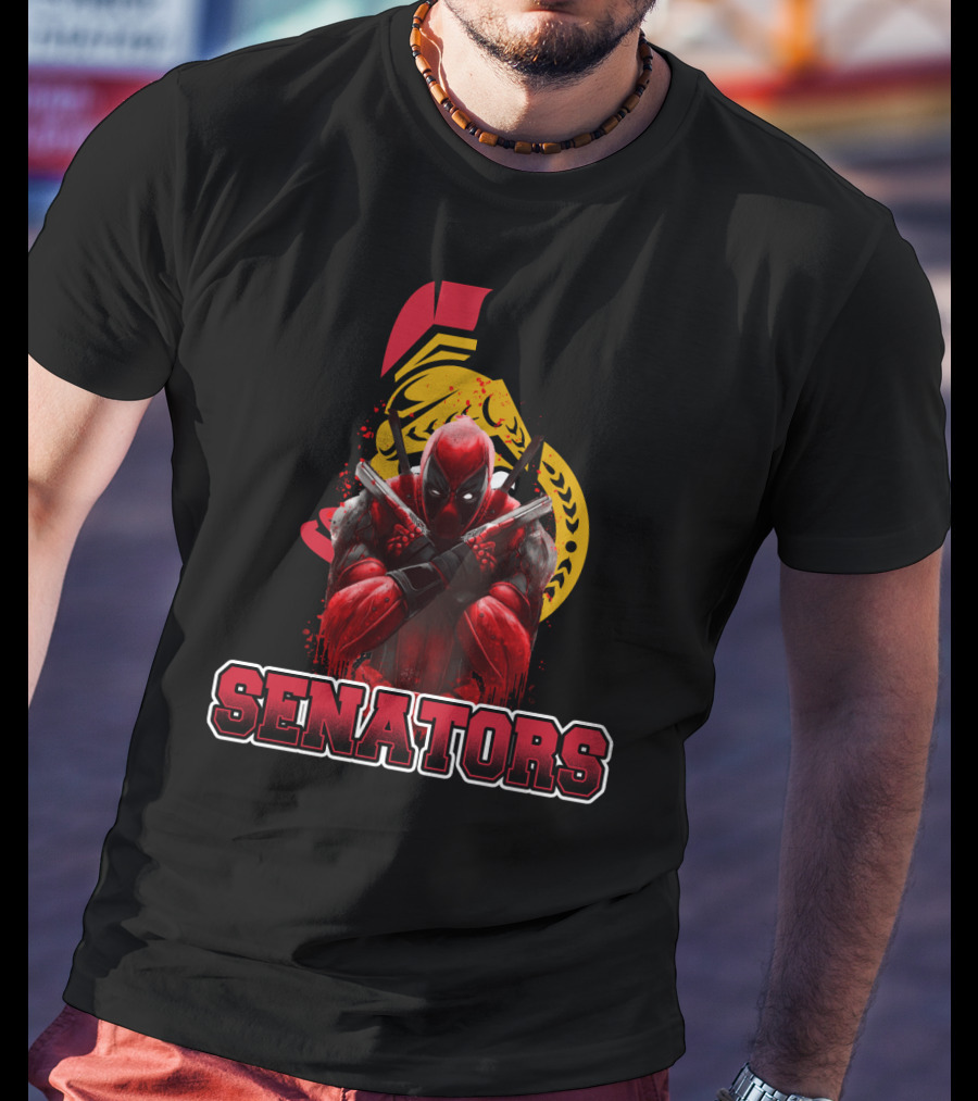 Deadpool And Ottawa Senators Crossover Featuring Iconic Hockey T-Shirt