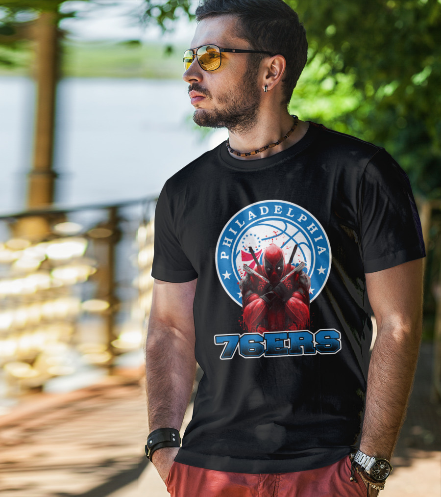 Philadelphia 76ers Deadpool NBA Crossover Fans Graphic Basketball T-Shirt